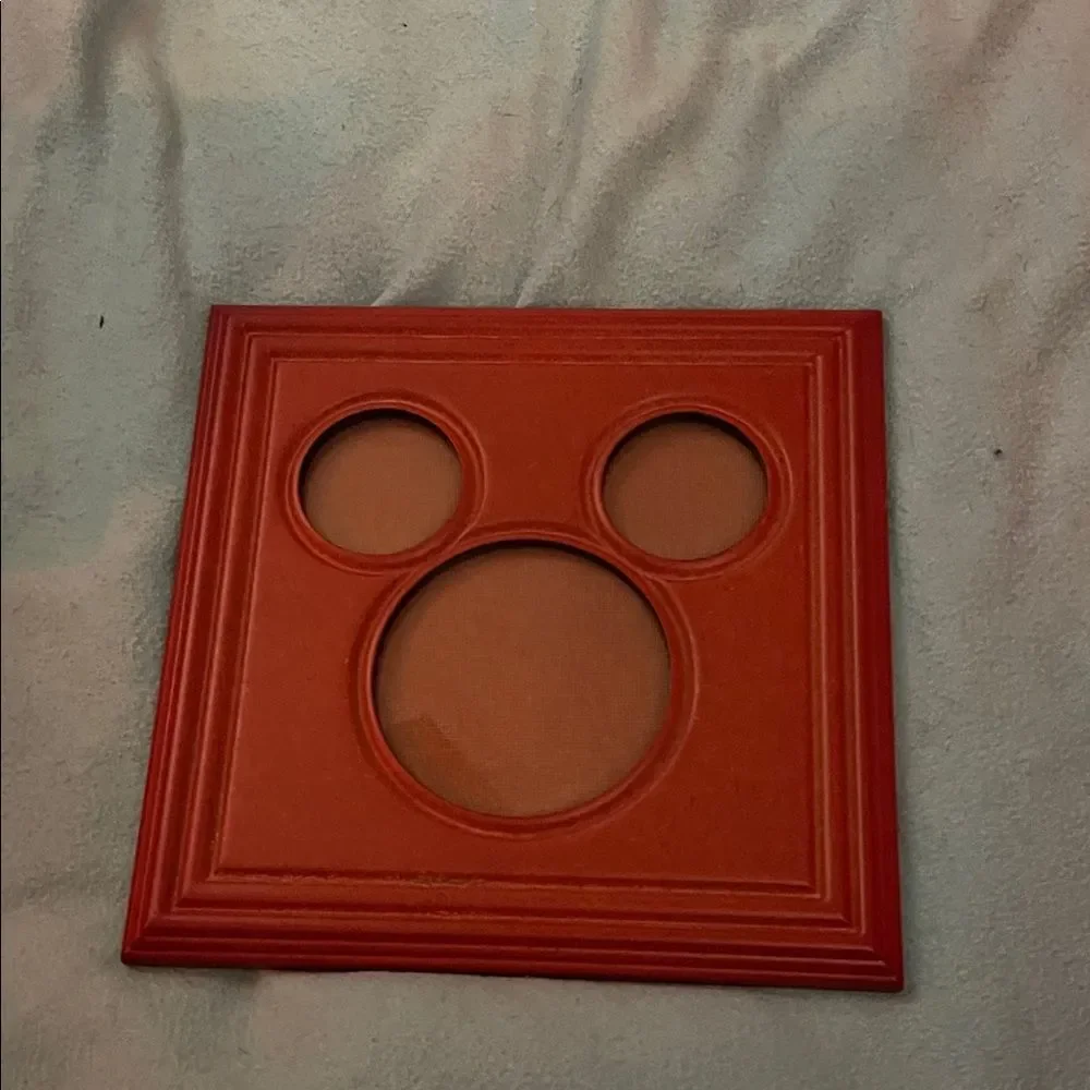 Disney Mickey Mouse Shaped 3 Photo Picture Frame Redish Wood Color 11